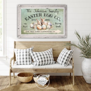 Easter Decoration Vintage Inspired Easter Egg Bunny Sign Rustic Rabbit ...