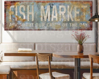 Fish Market Sign: Seafood Restaurant Decor Fresh Fish Wall Art Gift for Fisherman Dad Brother BL34