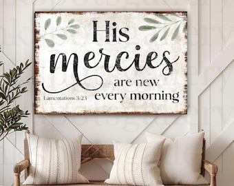 His Mercies Are New Every Morning Scripture Sign: Large Bible Verse Canvas Christian Gift SC05