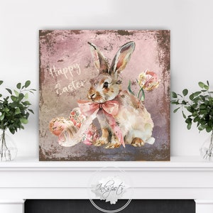 Easter Decoration Vintage Inspired Bunny Sign Rustic Rabbit Wall Art ...