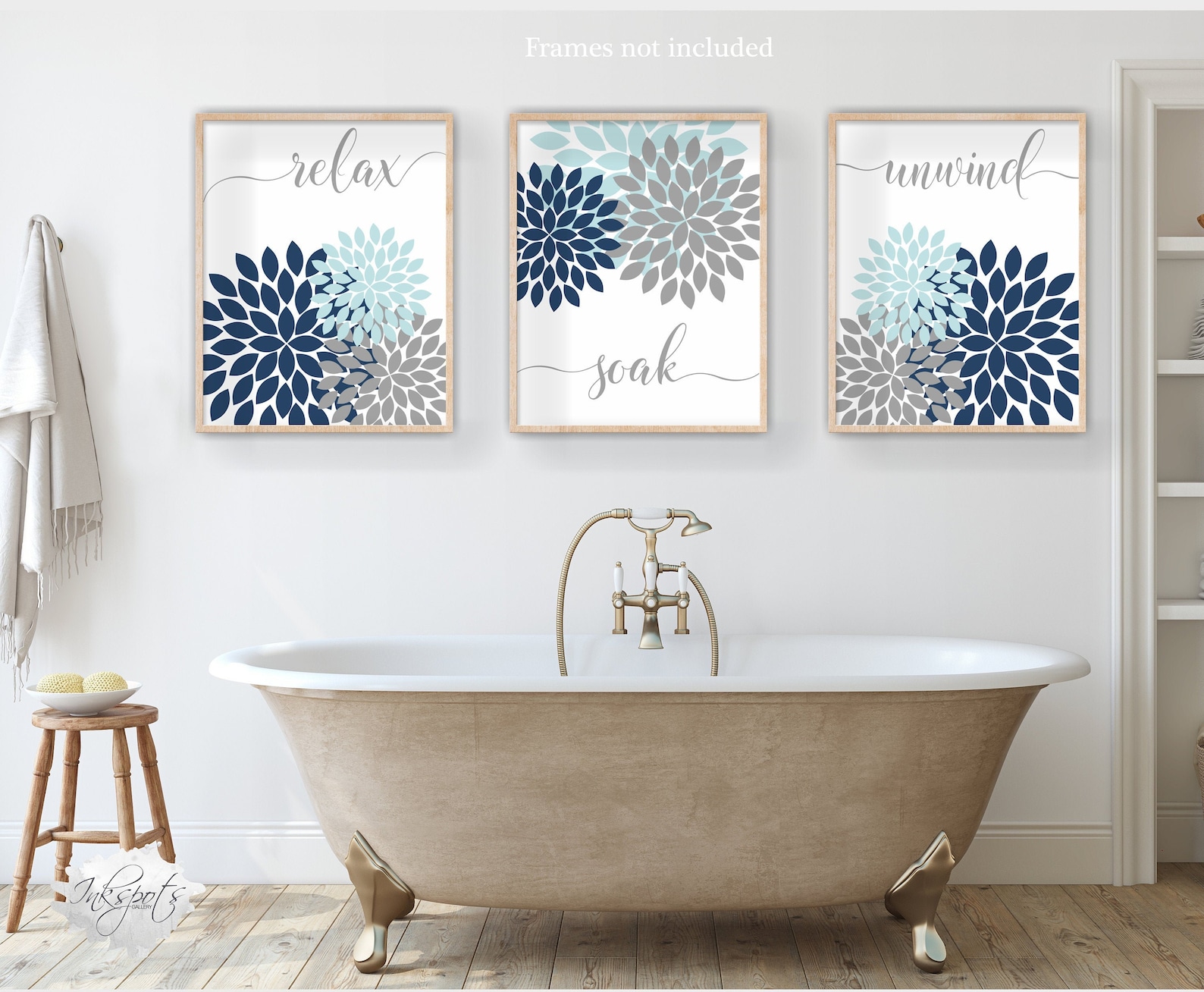 Bathroom Wall Art Pictures Blue Gray Floral Bathroom Modern | Etsy