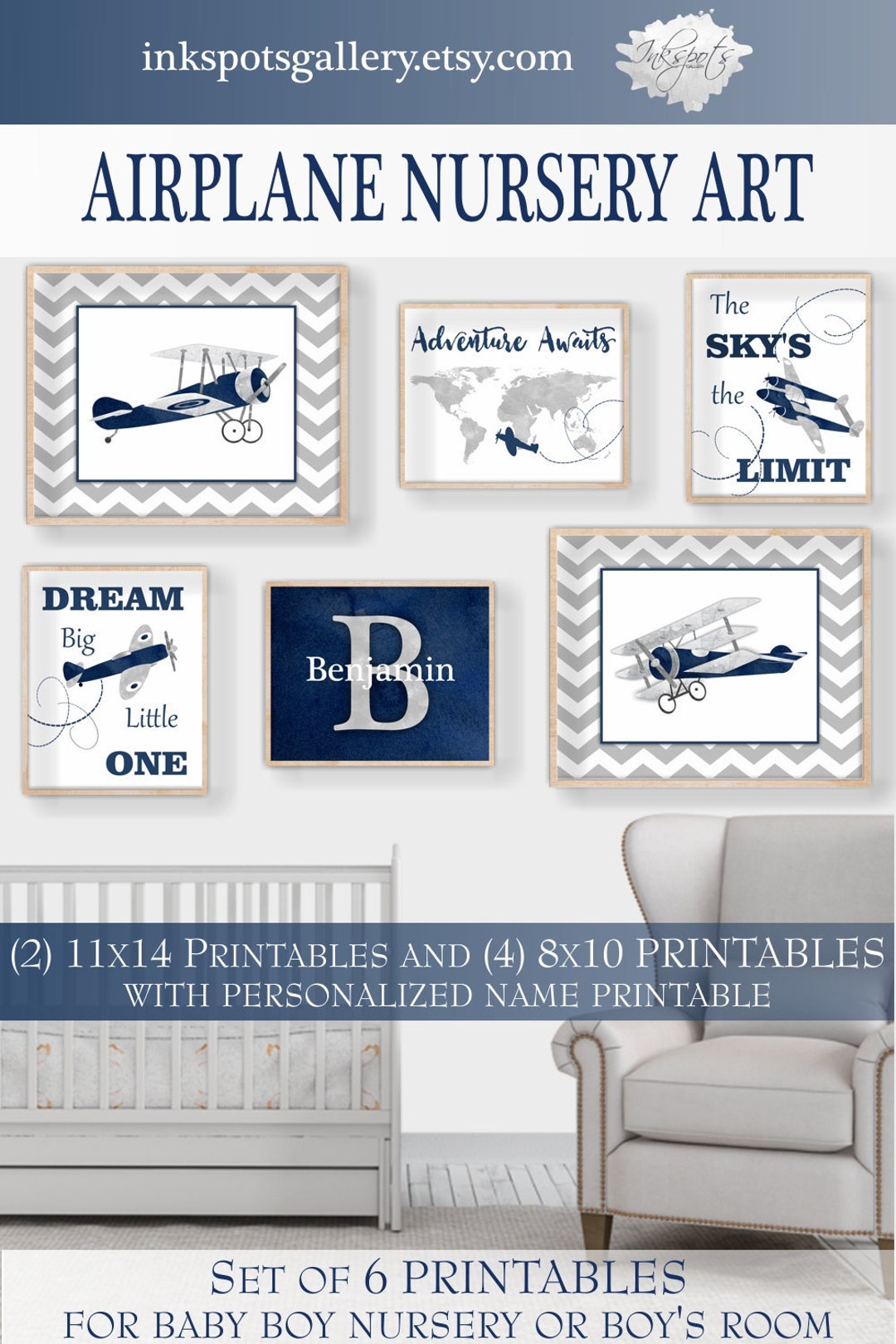 Printable Airplane Nursery Wall Art Airplane Room Decor Etsy