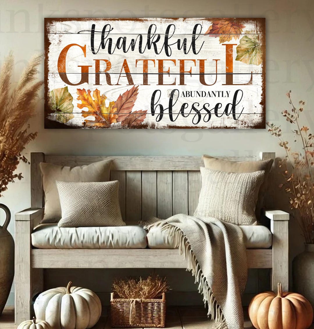 Thankful Grateful Blessed Fall Sign – Autumn Mantle Canvas Decor FL01 ...
