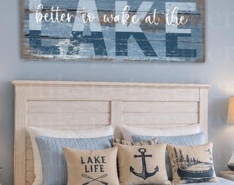 Lake House Canvas Sign: Rustic Vacation Cottage Decor Lake Art BL21