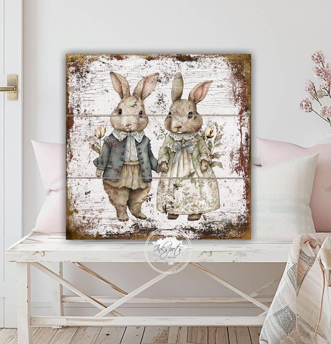 Easter Decoration Vintage Inspired Bunny Sign Rustic Rabbit Wall Art ...