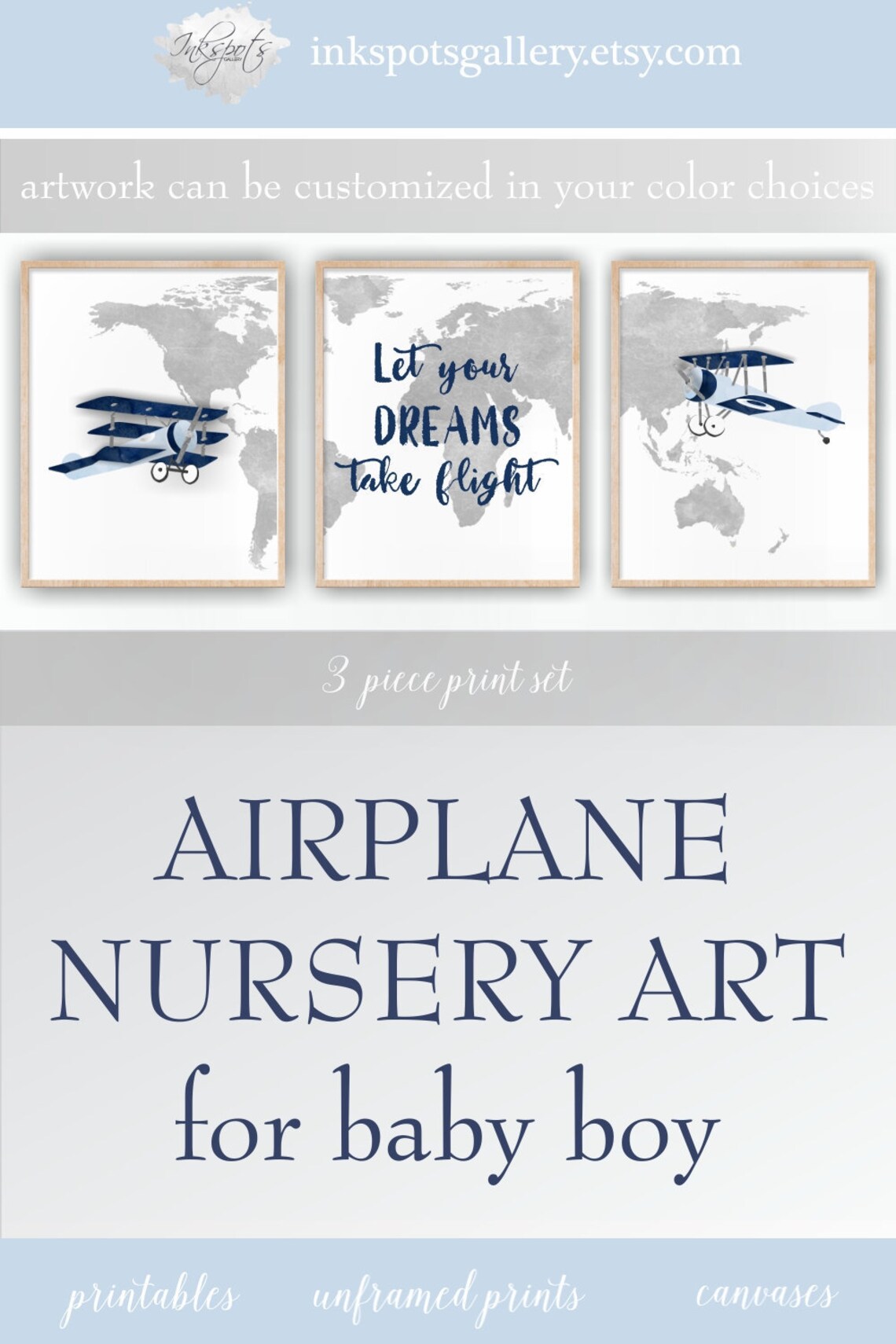 Airplane Nursery Wall Art Airplane Room Decor Airplane Etsy