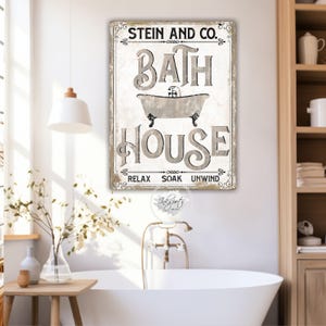 Bath House Sign Modern Farmhouse Bathroom Decor, Rustic Bathroom Wall ...