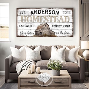 Rustic Homestead Sign Modern Farmhouse Family Name Sign Country Kitchen Wall Decor Entryway Living Room Wall Art Housewarming Gift - FA02