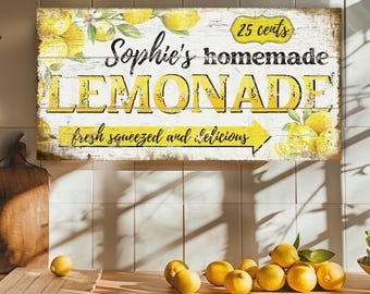 Lemonade Sign: Lemon Print Personalized Kitchen Canvas Lemonade Stand Summer Photo Prop LE03