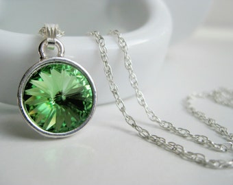 Light green necklace, peridot crystal, green Swarovski necklace, 925 silver jewelry, August birthstone necklace
