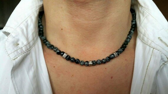Mens Necklace Obsidian Necklace for Men 