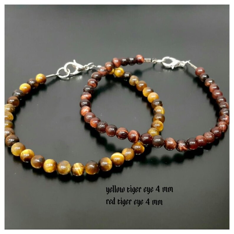 TIGER EYE BRACELET 2 Piece 4 mm Beaded Bracelet Men/'s Beaded Bracelet Adjustable Bracelet Custom Jewelry Unique Jewelry
