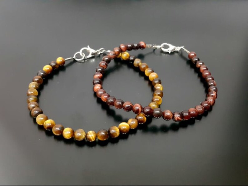 TIGER EYE BRACELET 2 Piece 4 mm Beaded Bracelet Men/'s Beaded Bracelet Adjustable Bracelet Custom Jewelry Unique Jewelry