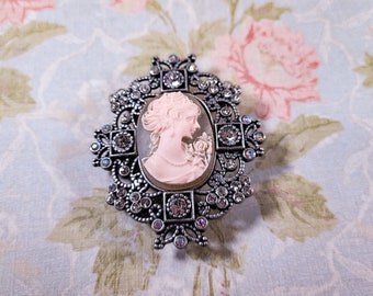 Pewter Pink Cameo Brooch