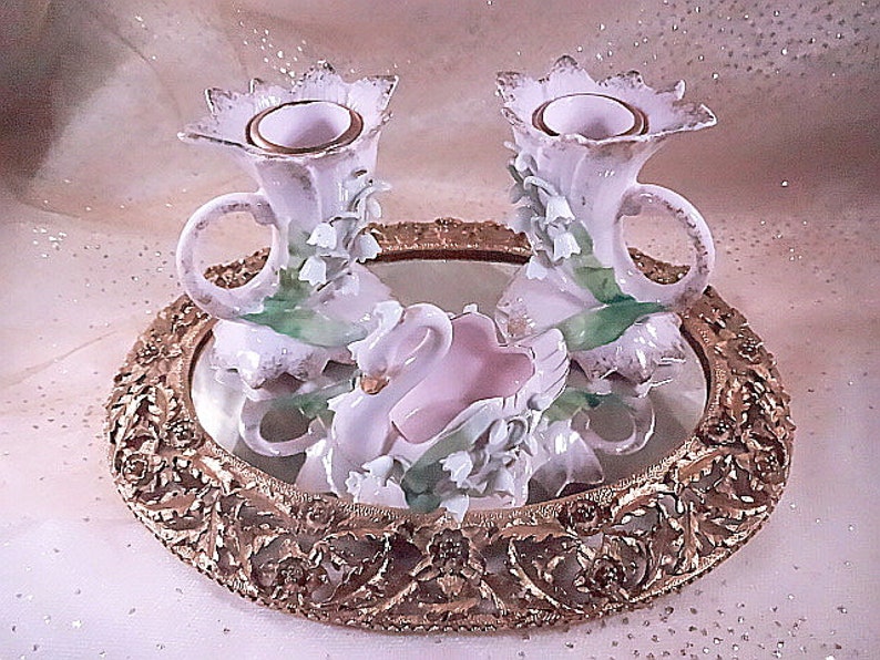 Vintage Candlestiacks and Swan