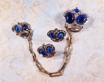 Vintage Double Crown Brooch and Earrings Set