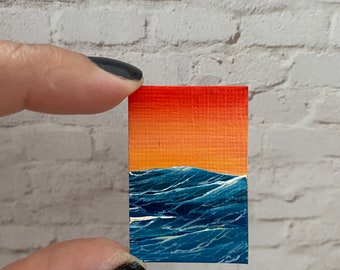 1 x 1.5 Inch Acrylic Miniature Choppy Waves Seascape Ocean Nautical Painting by HYMES