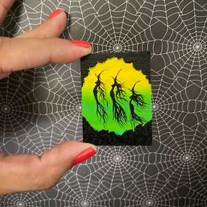2 x 1.5 inch Whimsical Witches Miniature Painting Halloween Fantasy Art by HYMES