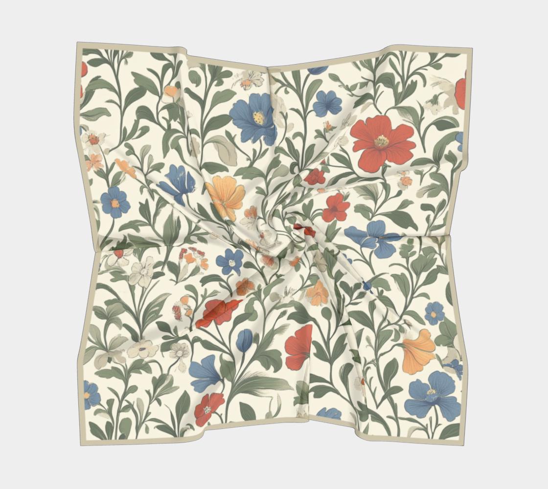 Vintage Bloom 100% Silk Scarf, William Morris-Inspired Silk Bandana, Wrap, or Scarf