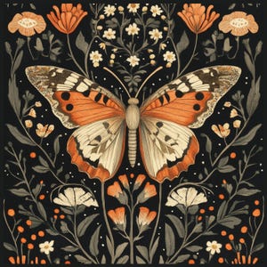 Dark Butterfly Silk Scarf: Floral Neckerchief, Head Scarf