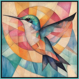 Cubist Hummingbird 100% Silk Scarf