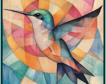Cubist Hummingbird 100% Silk Scarf