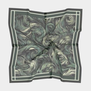Post Impressionism Abstract Green Swirling Pattern 100% Silk Scarf | Square scarf