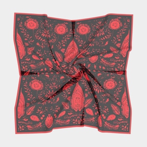 Floral Silk Scarf | Midnight Red Folk Art Pattern