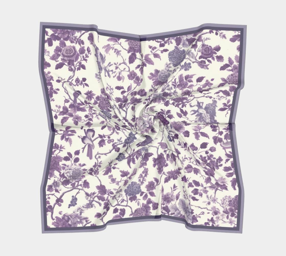 Lavender Floral Silk Scarf: Cottagecore Woodland Tapestry
