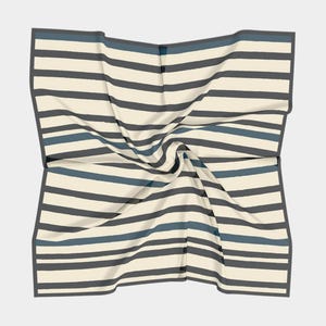 Modern Breton Stripe Silk Scarf – Black, Teal & Cream Horizontal Pattern, French Nautical Style