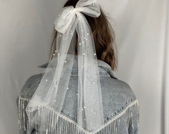 Accesorio lindo del lazo del pelo de la despedida de soltera de la recepción nupcial de tul perla