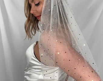 Moon + Star Celestial Soft Dreamy Unique Cool Gorgeous Bridal Wedding Veil