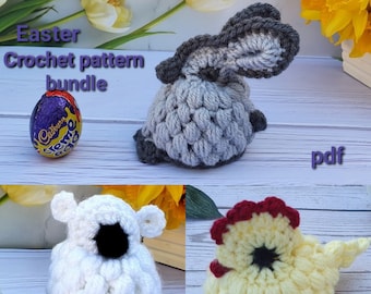 3x Easter Pattern, Easter Chick, Bunny and Lamb Chocolate/ Easter Egg Cover Crochet pattern bundle, tutorial, DIY Easter, egg warmer, gifts