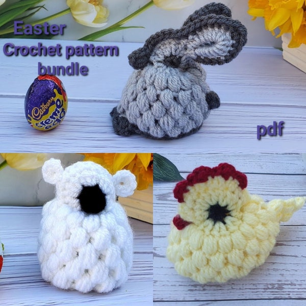 3x Easter Pattern, Easter Chick, Bunny and Lamb Chocolate/ Easter Egg Cover Crochet pattern bundle, tutorial, DIY Easter, egg warmer, gifts