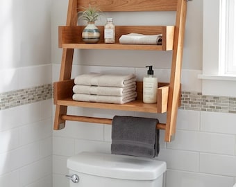 Planos sencillos para construir una estantería tipo escalera con toallero: Proyecto de carpintería para principiantes (Descarga en PDF)