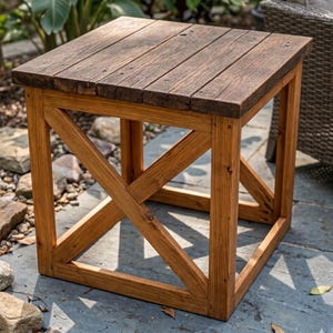 DIY X Base Patio Side Table Plan: Beginner Woodworking Project (PDF Download)