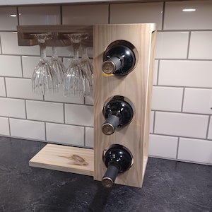 DIY 3 Bottle Counter-top Wine Rack Plan, Step by Step Woodworking Projects Christmas wedding housewarming gift, beginner woodworking plans