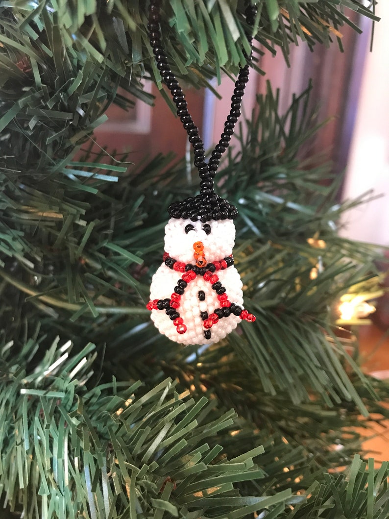 Hand-Beaded Cristmas Ornaments Snowman
