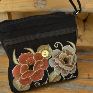 Handmade Mexican Floral Embroidered Black Over-the-shoulder Purse, Fairtrade, Women's Cooperative, Boho-Chic, image 6