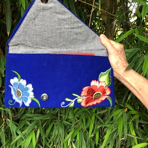 Embroidered floral envelope clutch, fairtrade, handmade in Chiapas Mexico by Mayan women's weaving cooperative image 4