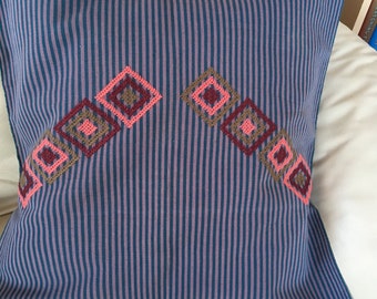 Handwoven and Embroidered Pillow Covers: Striped Graphite and Pale Pink