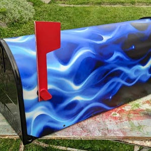 Mailbox-Blue Flames Front to Back