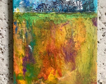 Autumn Trees...mixed media and encaustic wax