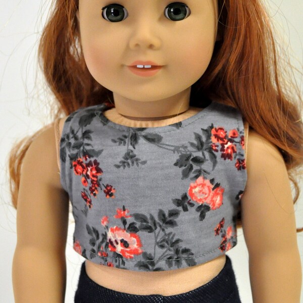 Gray and Coral Floral Print Crop Top 18 Inch Doll Clothes