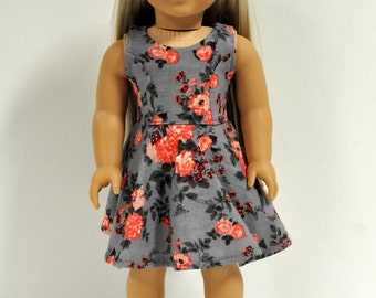 Floral 18 Inch Doll Dress - 18 Inch Doll Clothes - Gray Doll Dress - Sleeveless Doll Dress - 18 Inch Doll Clothing - 18 Inch Doll Dress
