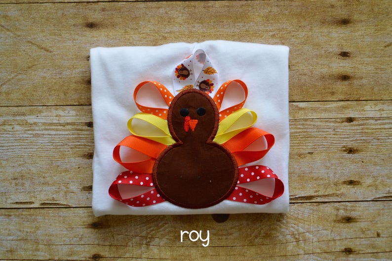 First Thanksgiving Personalized Girl Thanksgiving Birthday Outfits Ribbon Turkey Infant or Toddler