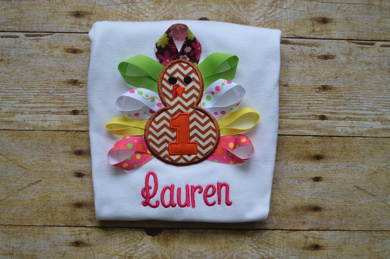 First Thanksgiving Personalized Girl Thanksgiving Birthday Outfits Ribbon Turkey Infant or Toddler