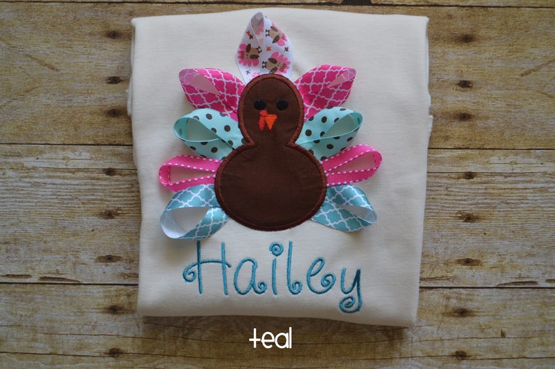 First Thanksgiving Personalized Girl Thanksgiving Birthday Outfits Ribbon Turkey Infant or Toddler