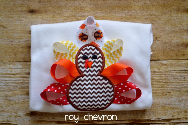 First Thanksgiving Personalized Girl Thanksgiving Birthday Outfits Ribbon Turkey Infant or Toddler