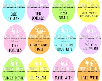 Printable: Bunny Bucks Easter Egg Stuffers Reward Cards